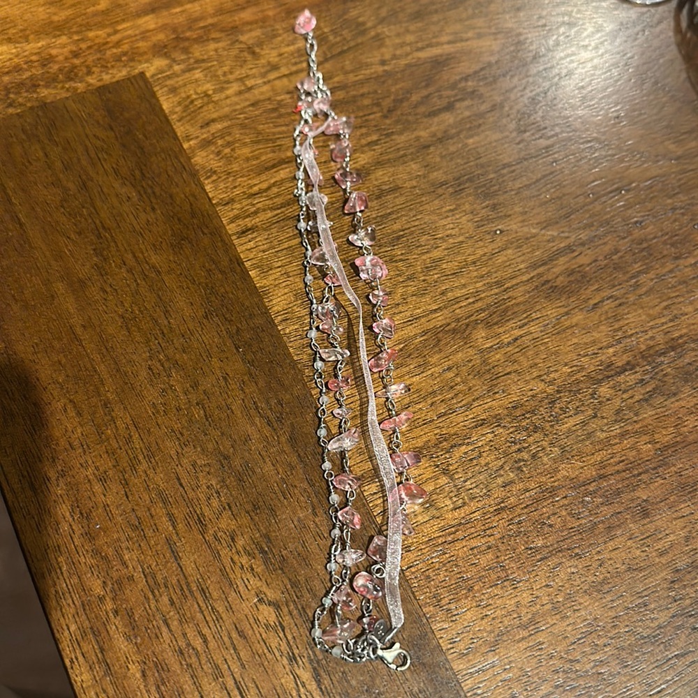 Pink Stone and ribbon bracelet